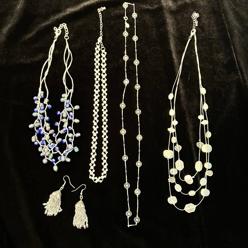 Vintage Modern Jewelry Lot 5pc Avon Freshwater Pearl Crystal Tassel Silver Tone